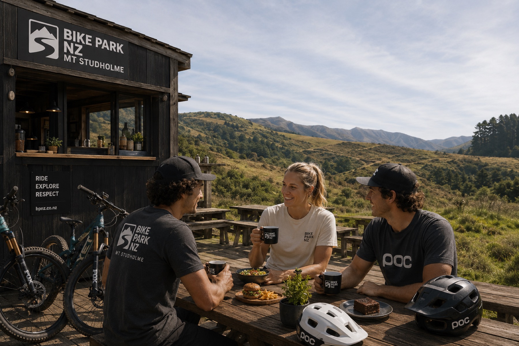 Bike park cafe and mountain setting